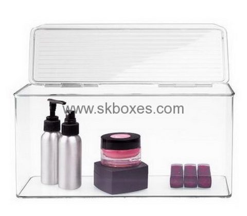 Custom clear acrylic cute cosmetic makeup case boxes with hinged lids BMB-194