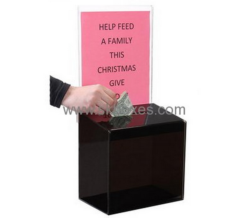 Custom small acrylic case donation boxes with lock BDB-051