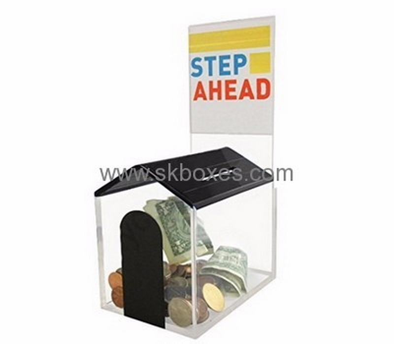 Box factory custom acrylic plastic display case cash donation box BDB-093