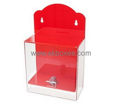 Customized red acrylic charity money collection boxes DBK-327