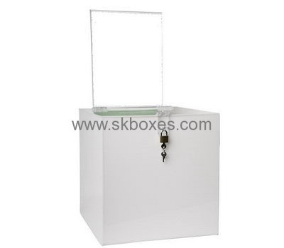 Bespoke white acrylic lockable suggestion box BBS-369