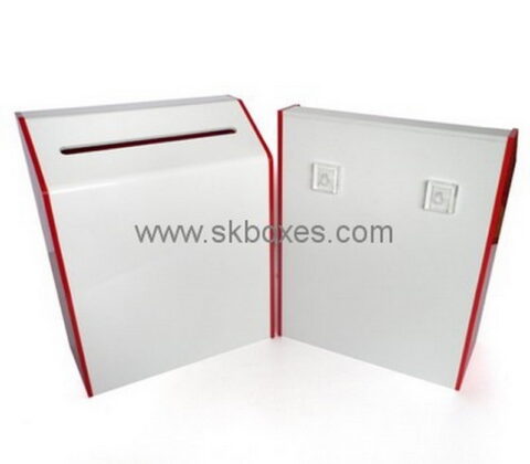 Customize white donation box with lock BDB-213