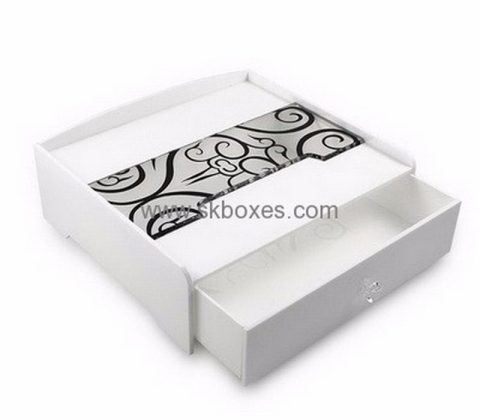 Customized white acrylic drawer box with printing BMB-006