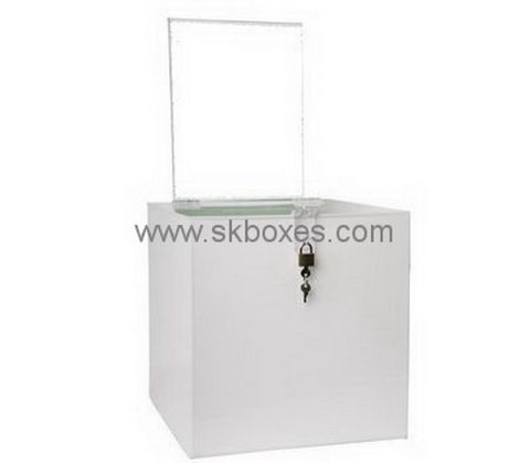 White acrylic suggestion box with sign holder and lock BBS-714