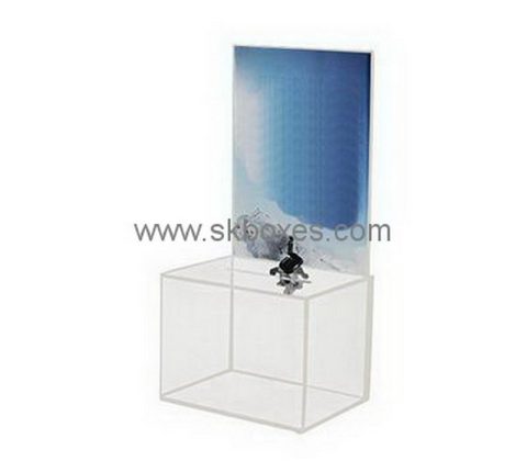 Custom clear acrylic ballot box with sign holder BBS-724