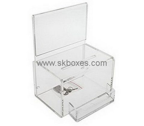 Customize clear acrylic donation box with sign holder and business card holder BBS-740