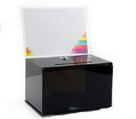 Customize black acrylic ballot box with sign holder BBS-749