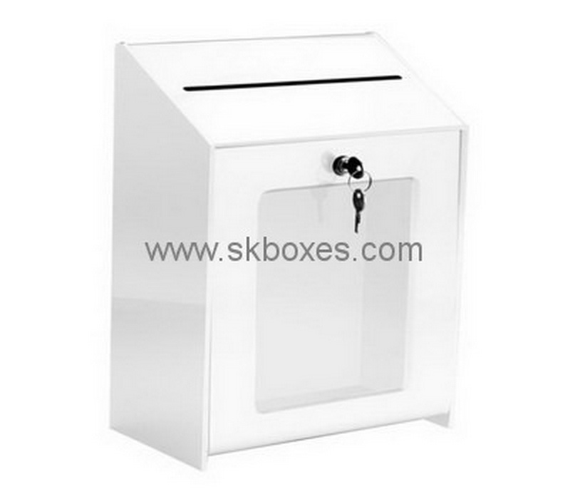 Custom lockable acrylic suggestion box with sign holder BDC-2084