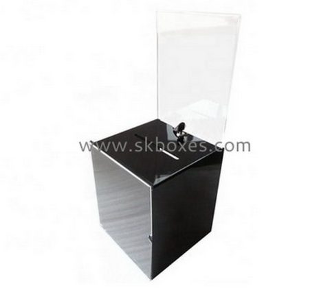 Custom black acrylic suggestion box with sign holder BDC-2111