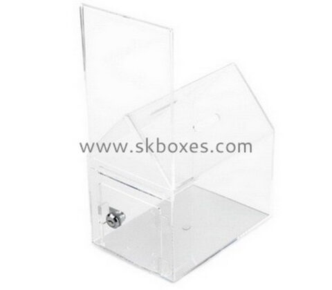 Custom clear acrylic donation box with sign holder BDC-2199