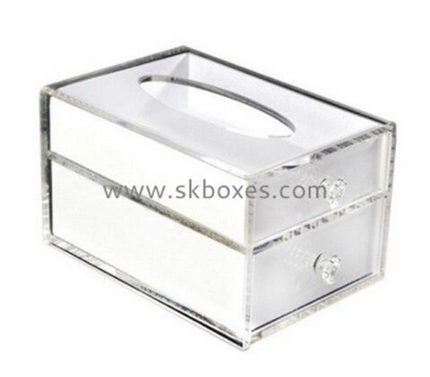 Custom clear acrylic tissue paper box with organizer BDC-2210