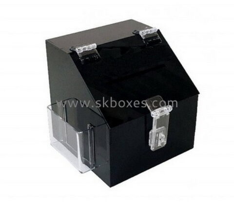 Custom black acrylic donation box with brochure holder BDC-2237