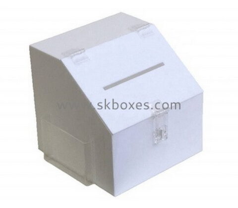 Custom white acrylic ballot box with brochure holder BDC-2240