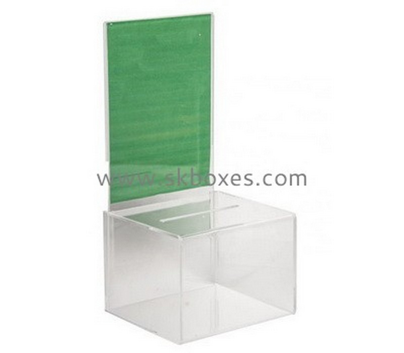 Custom acrylic suggestion box with sign holder BDC-2264