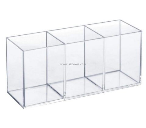 Customize acrylic pen holder 3 compartments, clear lucite pencil organizer cup for countertop desk accessory storage BDC-2287