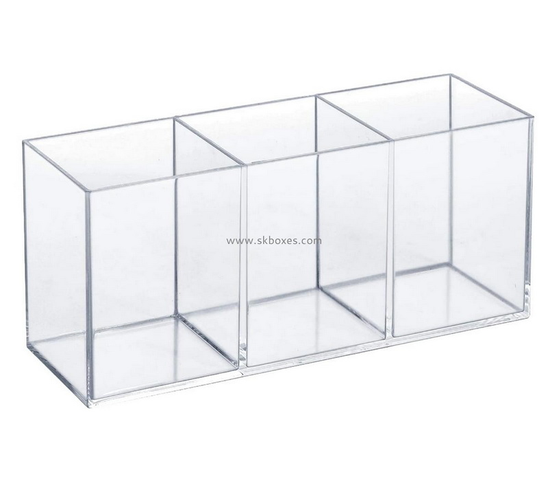 Customize acrylic pen holder 3 compartments, clear lucite pencil organizer cup for countertop desk accessory storage BDC-2287