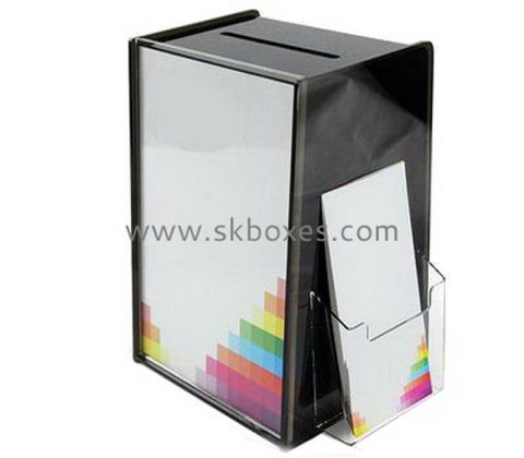 Black acrylic ballot box with brochure and sign holder BBS-722