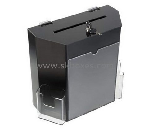 Custom design acrylic donation box with brochure holder BDB-009