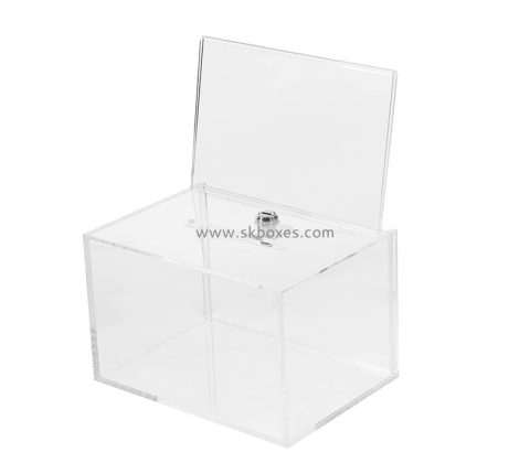 Lucite boxes supplier custom acrylic fundraising donation box with lock & sign holder BDB-291