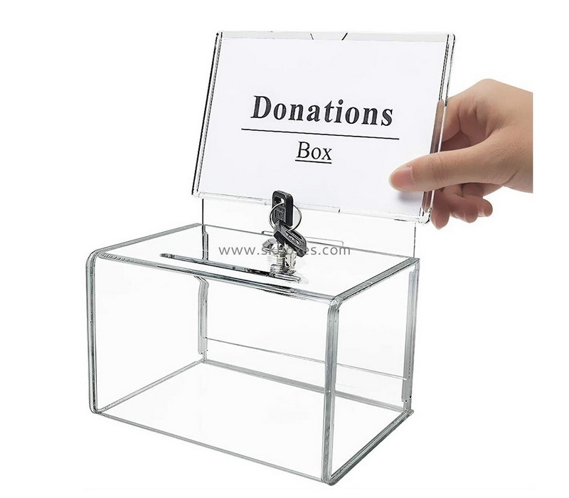 Lucite box manufacturer custom acrylic donation box with sign holder BBS-766