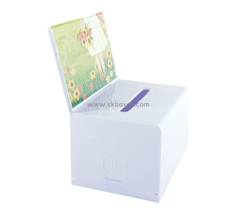 Plexiglass display manufacturer custom acrylic suggestion box with sign holder BBS-781