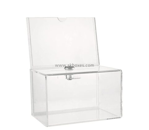 Perspex boxes manufacturer custom acrylic charity box with sign holder BDB-300