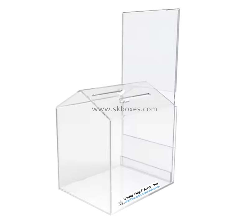 Custom acrylic donation collection box with sign slot BDB-322