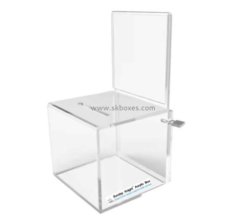 Custom acrylic money collection box with sign slot BDB-324