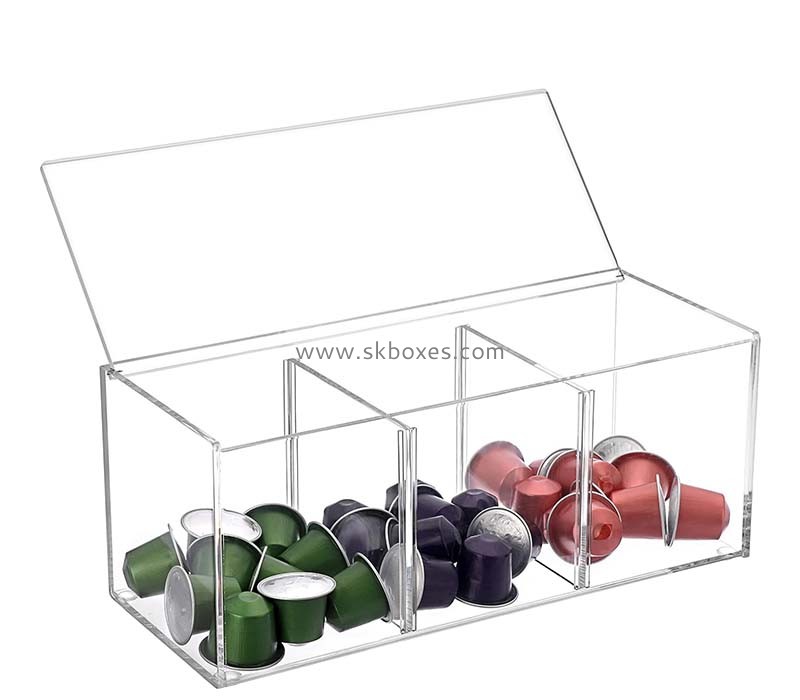 Custom wholesale acrylic 3 compartments coffee capsule storage box BSC-150