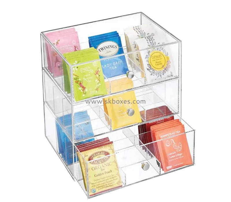 Custom wholesale acrylic 3 tiers tea bag storage drawers box BFD-083