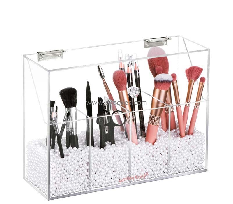 Custom wholesale acrylic 4 slots makeup brush holder with lid BMB-260