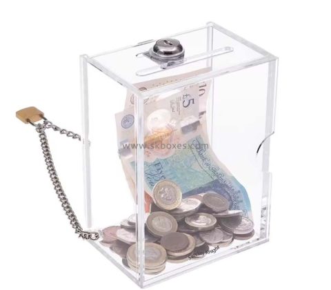 Custom wholesale acrylic donation box with key BDB-336