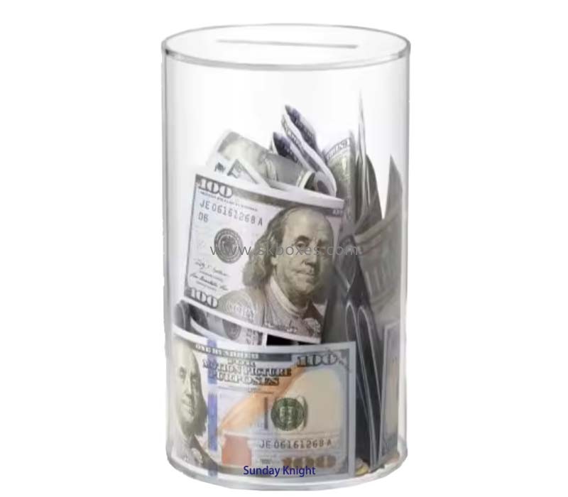 Custom wholesale acrylic round money collection box BDB-340