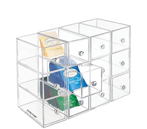 Custom wholesale acrylic 12 drawers tea bag storage box BFD-089