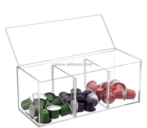 Custom wholesale acrylic 3 dividers coffee pod storage box BFD-090