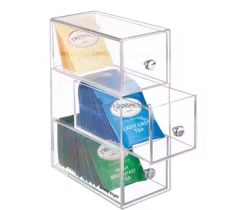 Custom wholesale acrylic 3 drawers tea bag storage box BFD-092