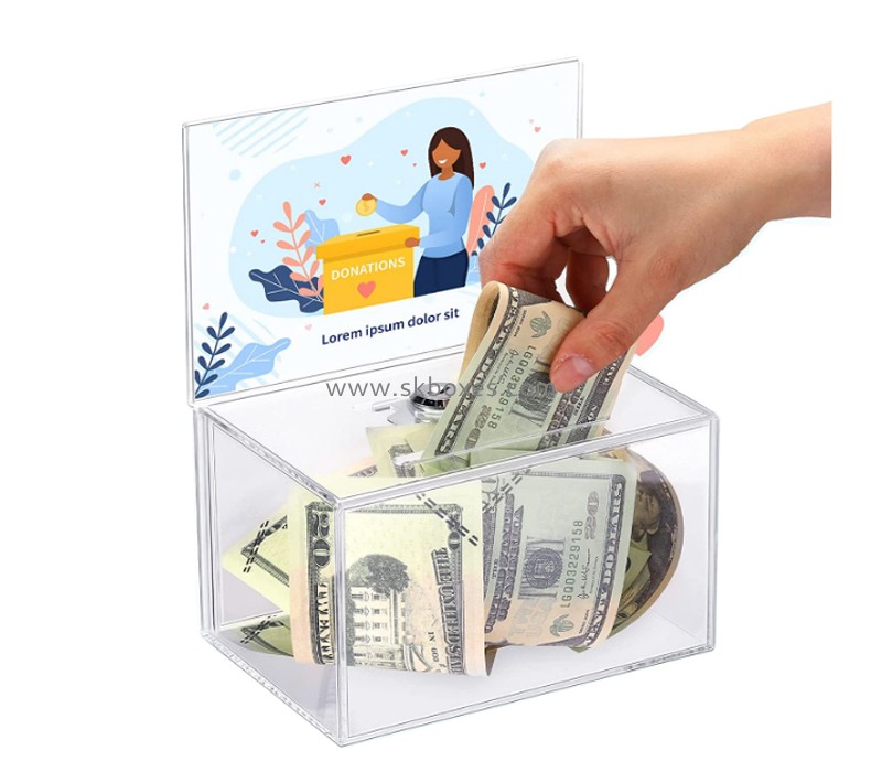 Acrylic box manufacturer custom plexiglass donation box lucite fundraising box BDB-278