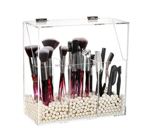 Plexiglass display manufacturer custom acrylic makeup brush holder with dustproof lid BSC-121