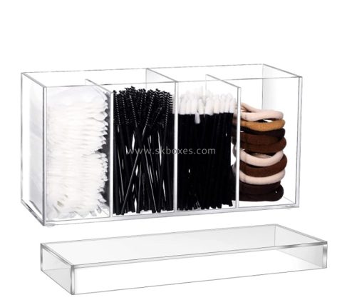 Custom clear acrylic 4 compartments bathroom organizer with lid BSC-135